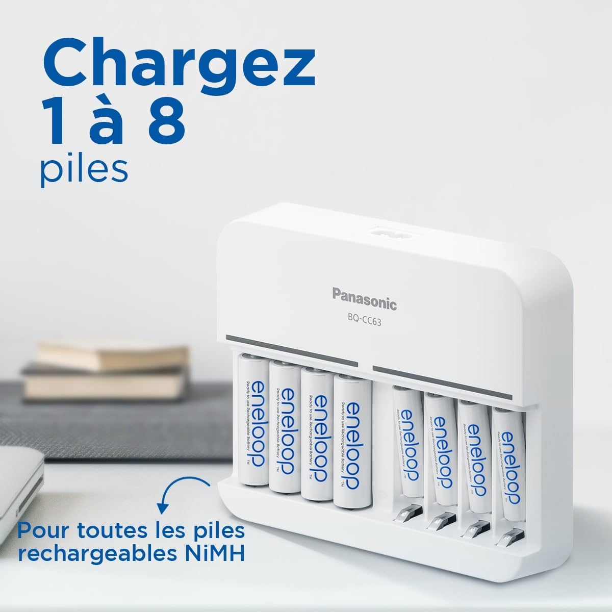 eneloop Smart 8 Chargeur, pour 1-8 Piles Rechargeables AA/AAA, 5h de Temps de Charge, 9 Fonctions de sécurité