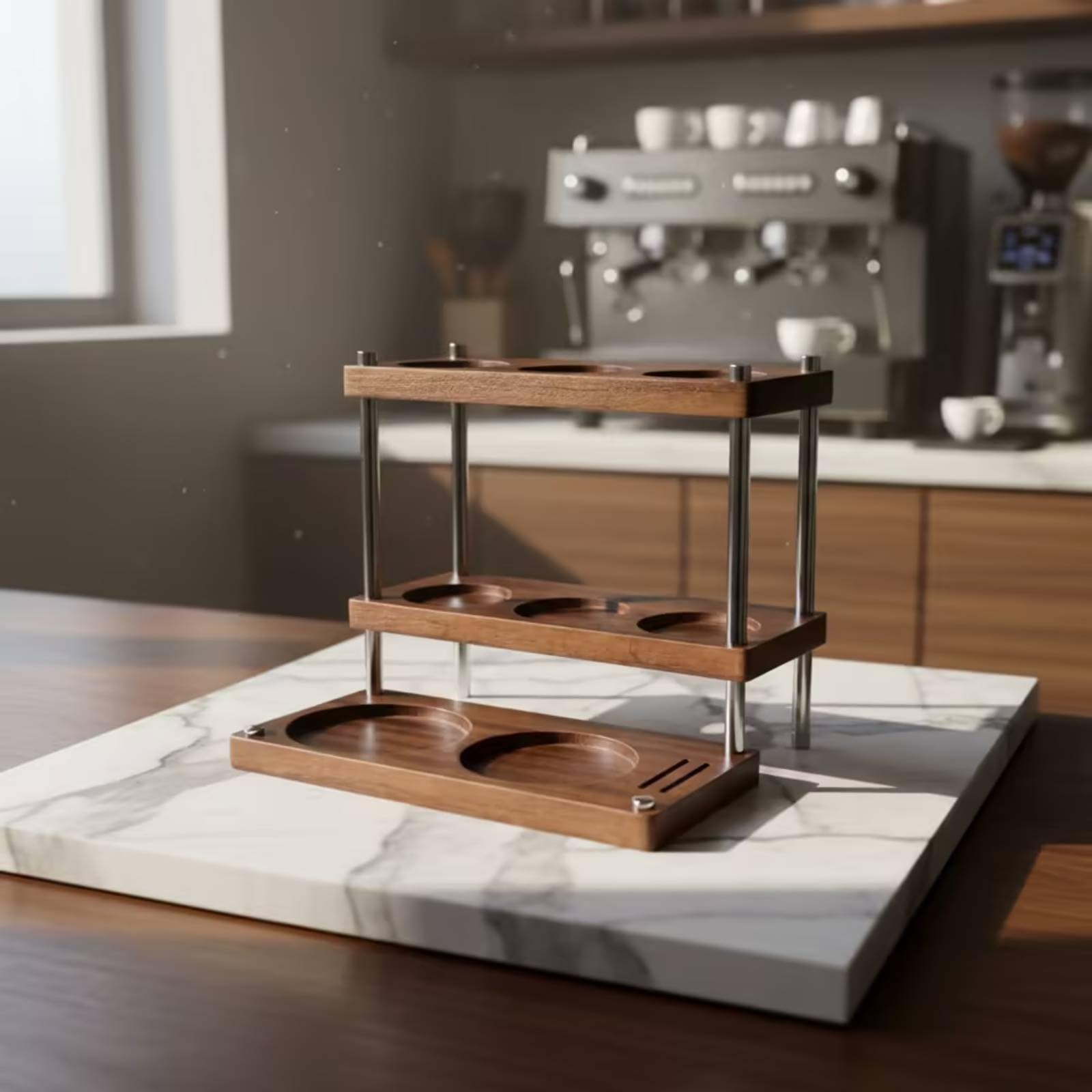 MagiDeal Stazione Portacaffè in Legno E Acciaio Inox Espositore a Tre Livelli con Alloggiamenti per Accessori Adatto per Piano Cucina E Ambiente da Caffè , 24 26 22cm , style to 1