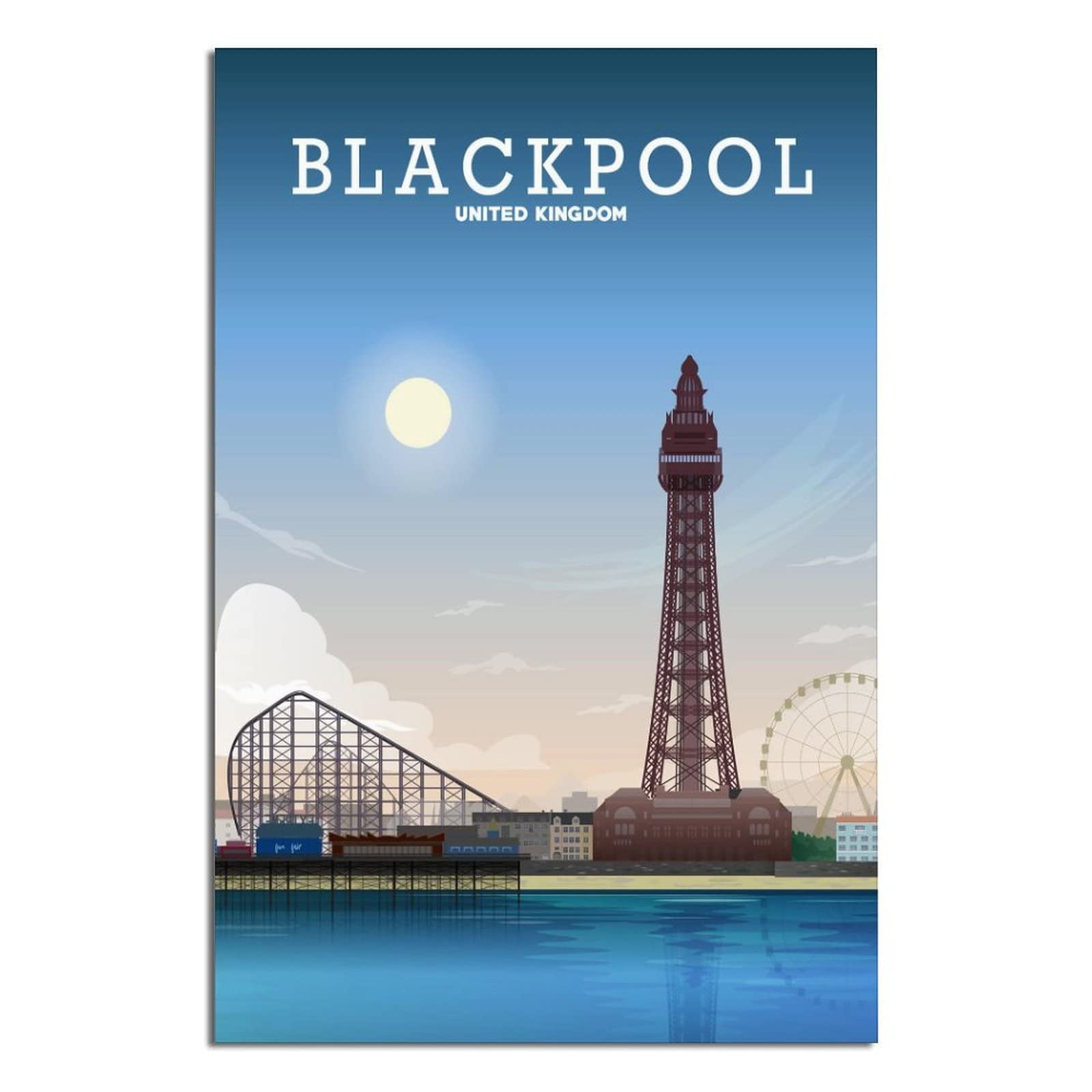 Vtgclt Unframe-Style England Blackpool Vintage Travel Posters Pleasure Beach Canvas Painting Pictures Prints Wall Art For Bedroom Office Decor 08X12inch(20X30cm)