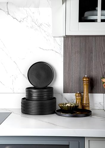 Miniatura 9 de Nucookery Juego de 6 platos de postre de cerámica, platos redondos de ensalada, platos llanos de 8 pulgadas para cocina, microondas, horno y