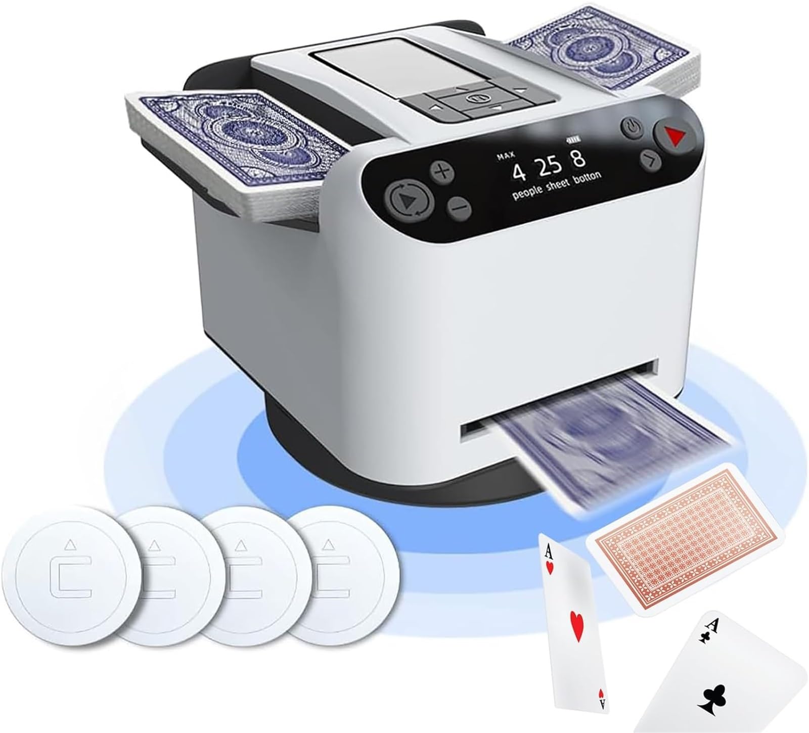 KJZQXYX Automatic Card Shuffler & Dealer Machine,360 Degrees Degree Rotating Card Dealer Machine,with 4 Wireless Dealer Buttons, for Blackjack (White)