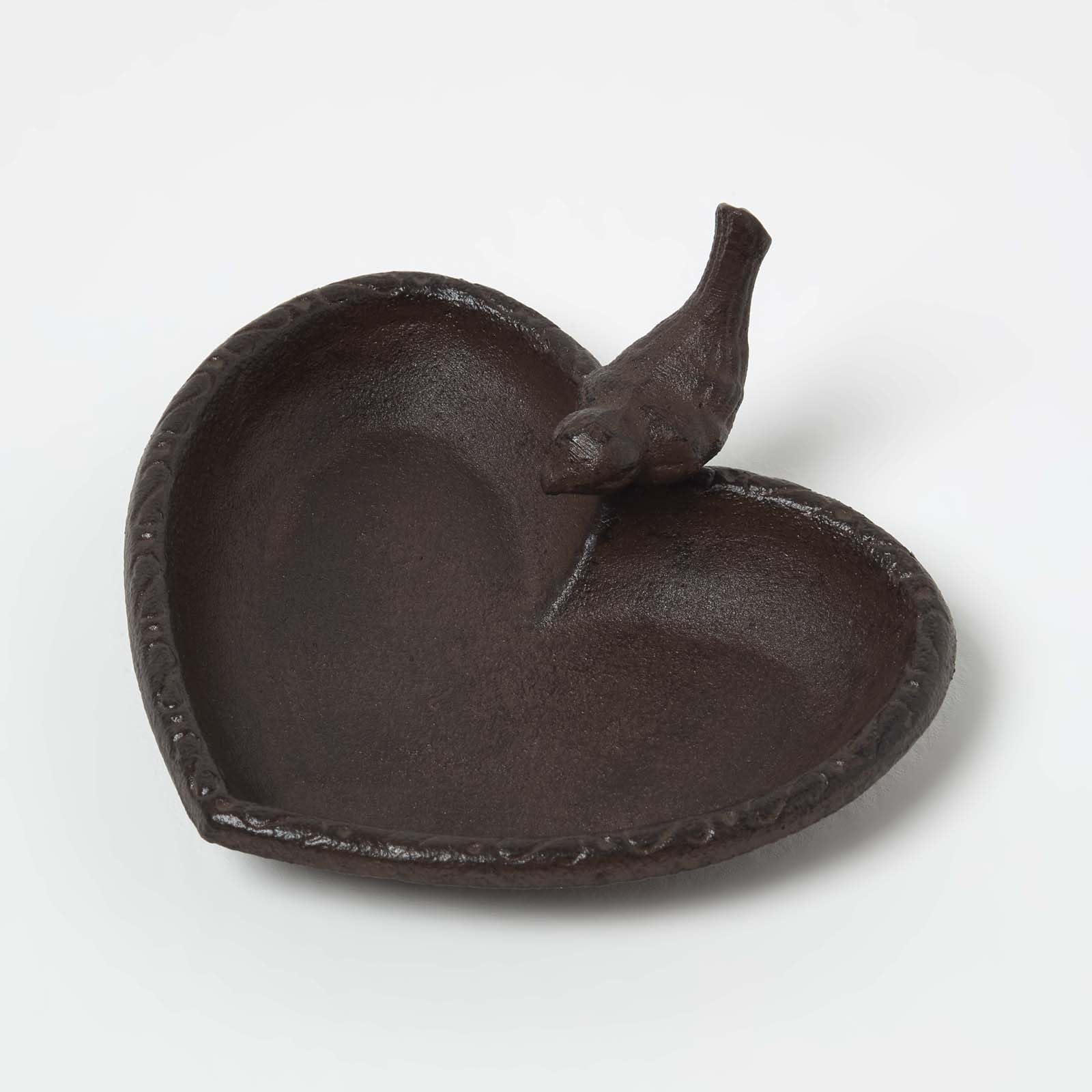 Homescapes Cast Iron Heart Bird Bath - Brown