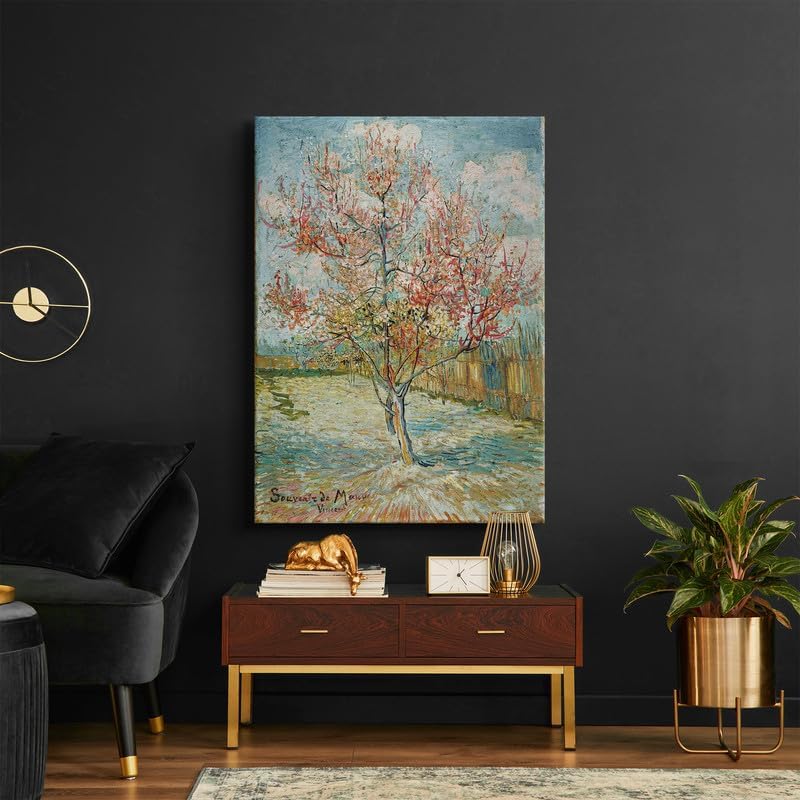 Miniatura 2 de CanvasWAY - Vincent van Gogh - Lienzo de reproducción de árboles de durazno rosa, cuadro de pared sobre lienzo de algodón, marco de madera para
