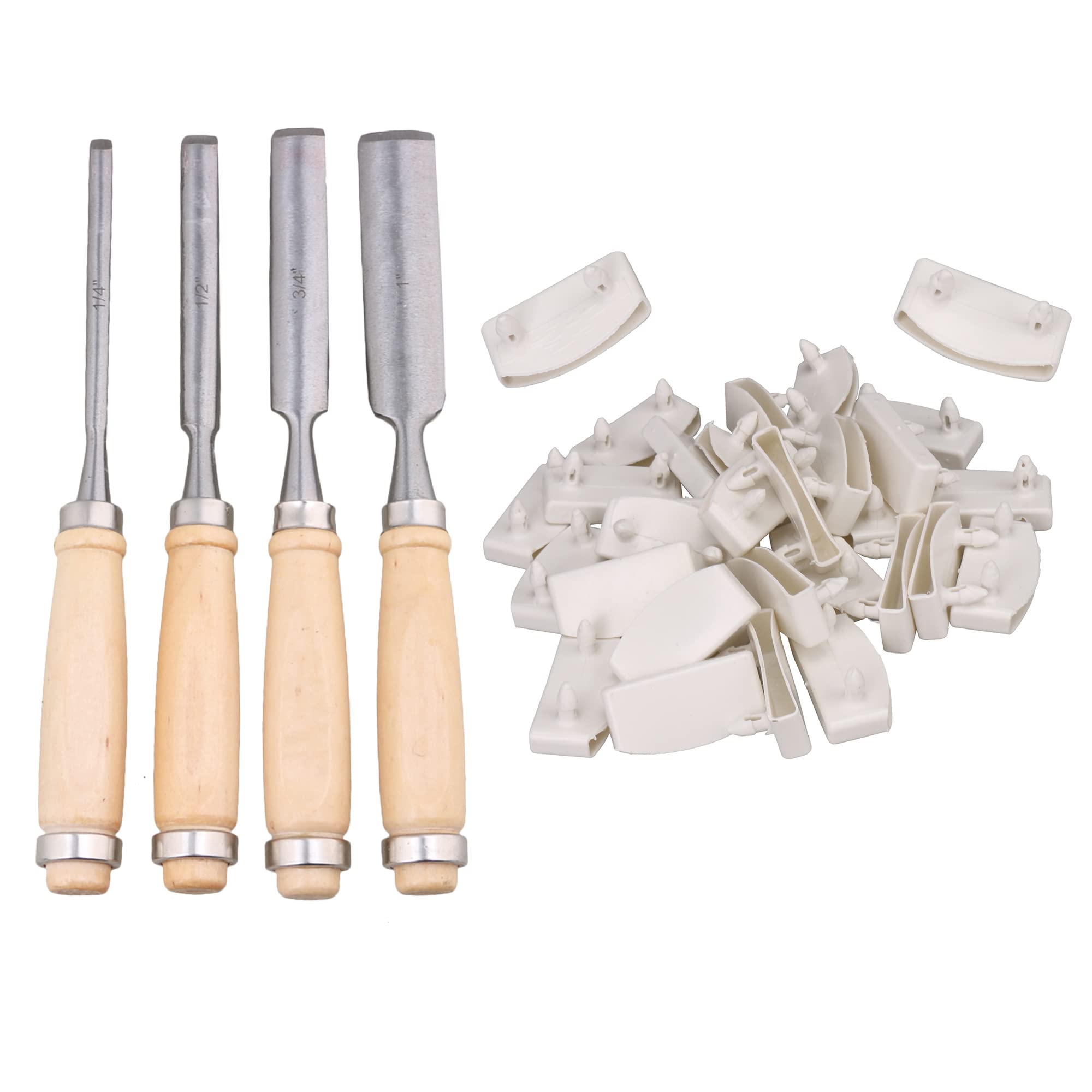 RDEXP 30 Pcs Plastic Bed Slat End Cap Holders 55mm ID White with 4 Pieces Wood Chisel