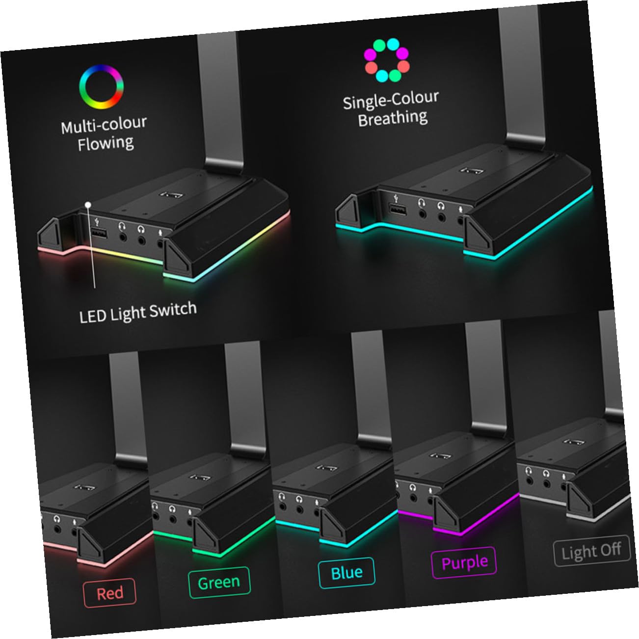ABOOFAN Soporte para Auriculares de Sobremesa Negro Abs para Ordenador | USB Interfaz de Carga, Transmisión Inteligente, Diseño Rgb para Escritorio Gaming