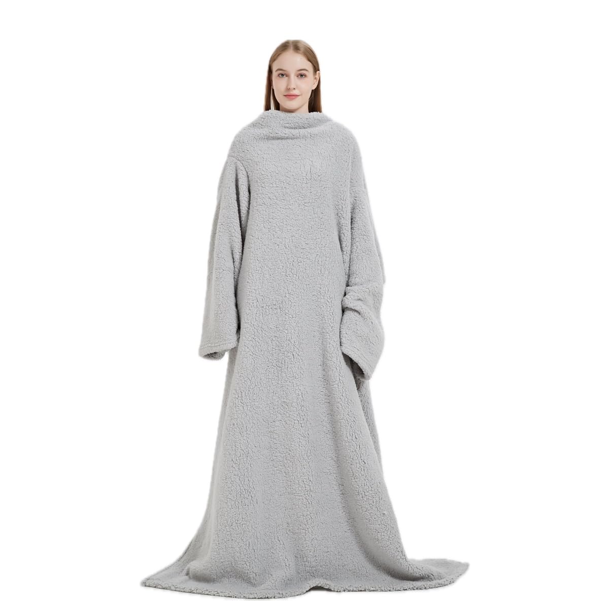 viceroy bedding TEDDY FLEECE Blankets With Sleeves Ultra Soft Warm Wearable TV Blanket for Couch Sofa Bed Cosy Oversized Fleece Snuggle Teddy Throw (Silver)