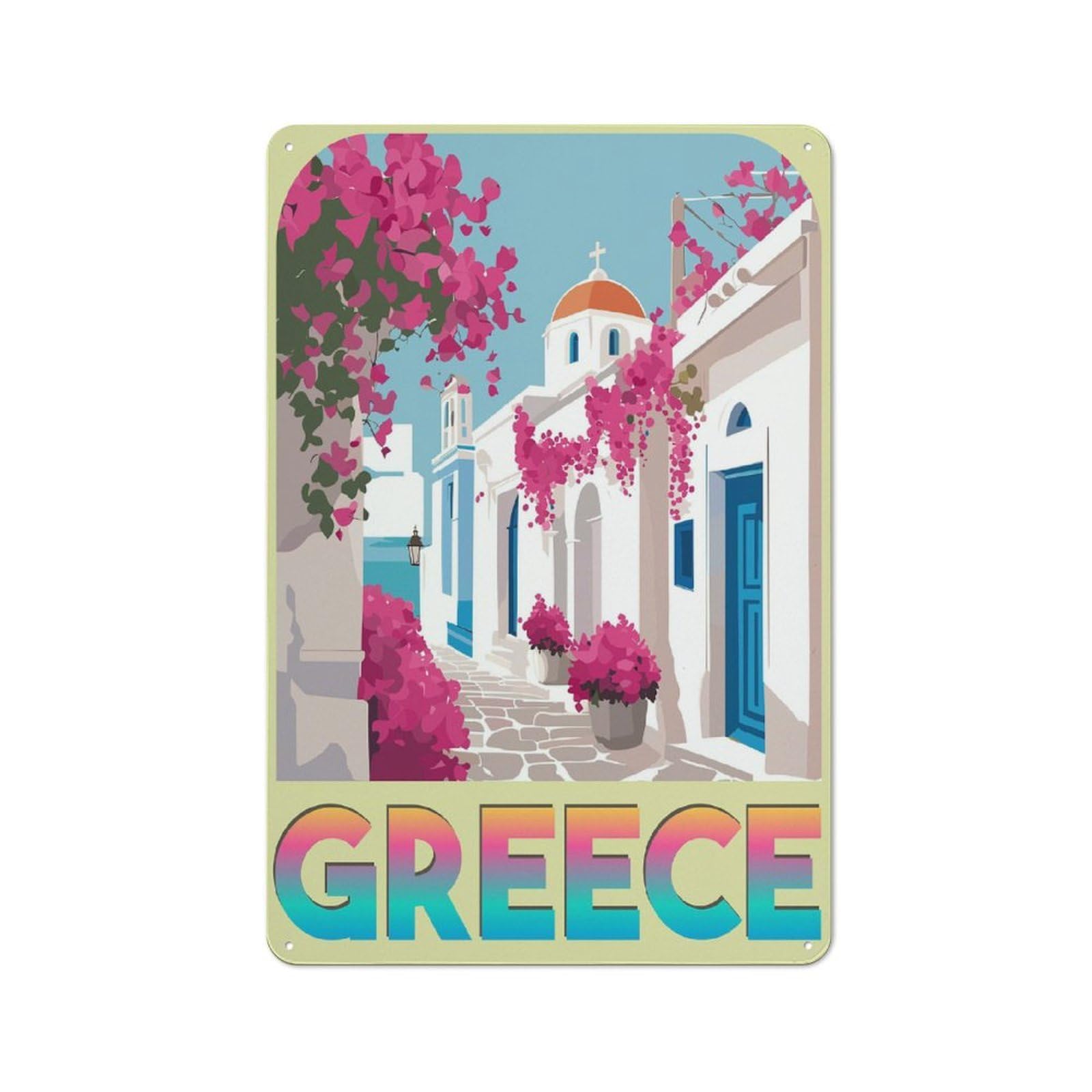 Holidays in Greece Vintage Metal Wall Decor 30x20cm, Vintage Metal Sign for Hallway, Home Bar, Garage Or Study