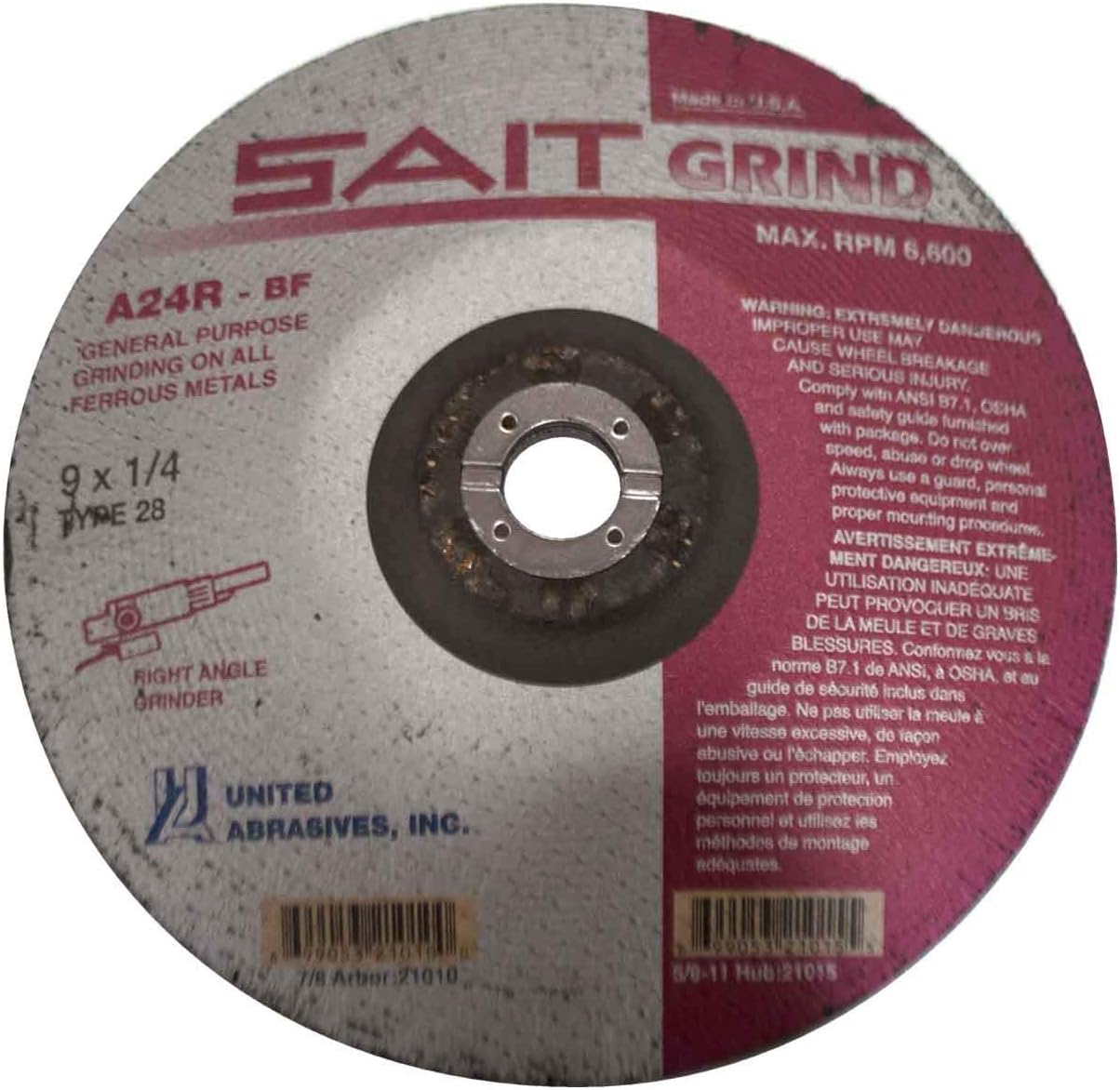 United Abrasives SAIT 21010 9x1/4x7/8 A24R Long Life No Hub