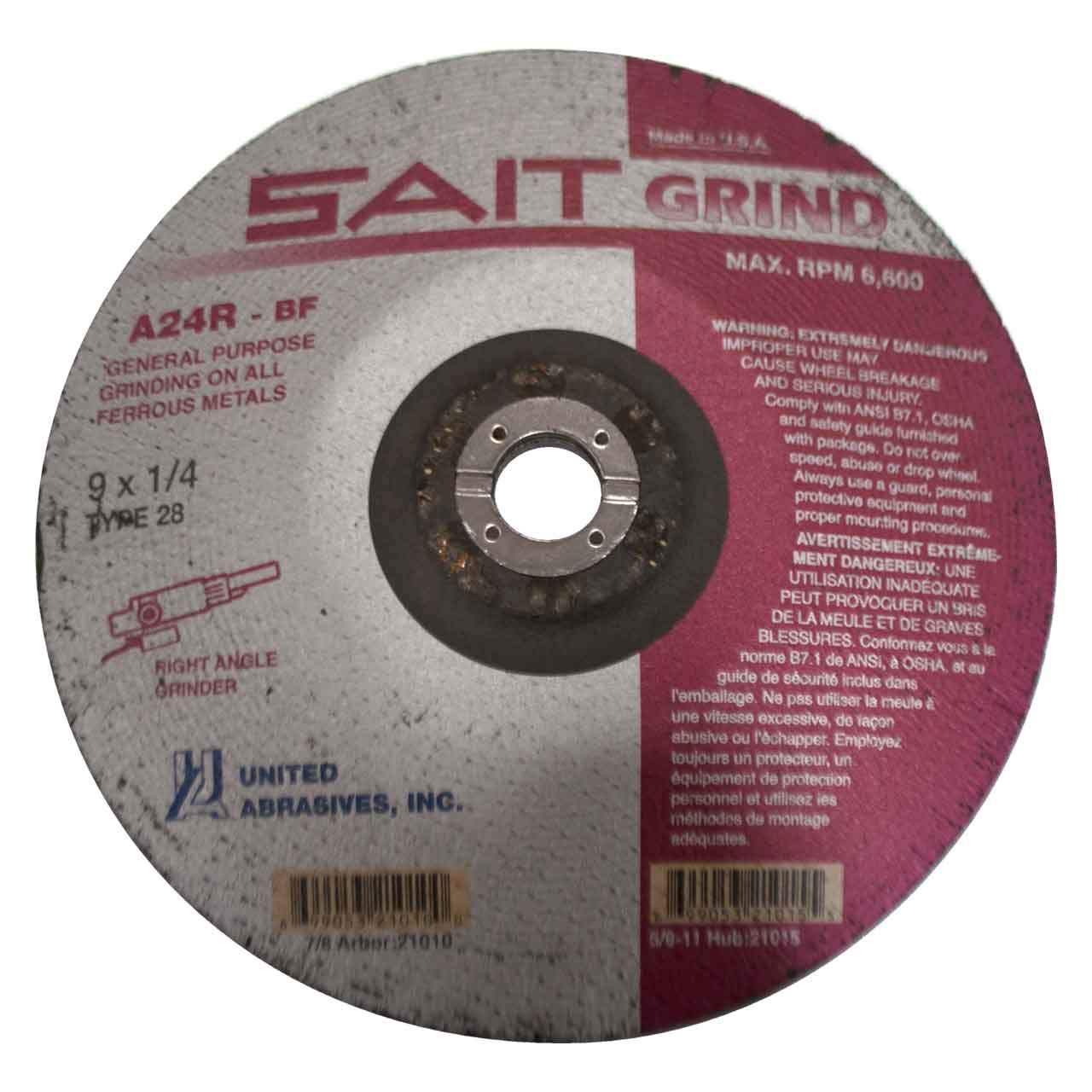 United Abrasives SAIT 21010 9x1/4x7/8 A24R Long Life No Hub Type 28 Grinding Wheels, 25 Pack