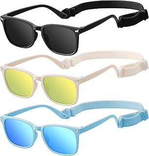 Baby Infant Toddler Sunglasses with Strap, 3 Pack Infant Sunglasses for Boys & Girls 0-24 Months, UV Protection