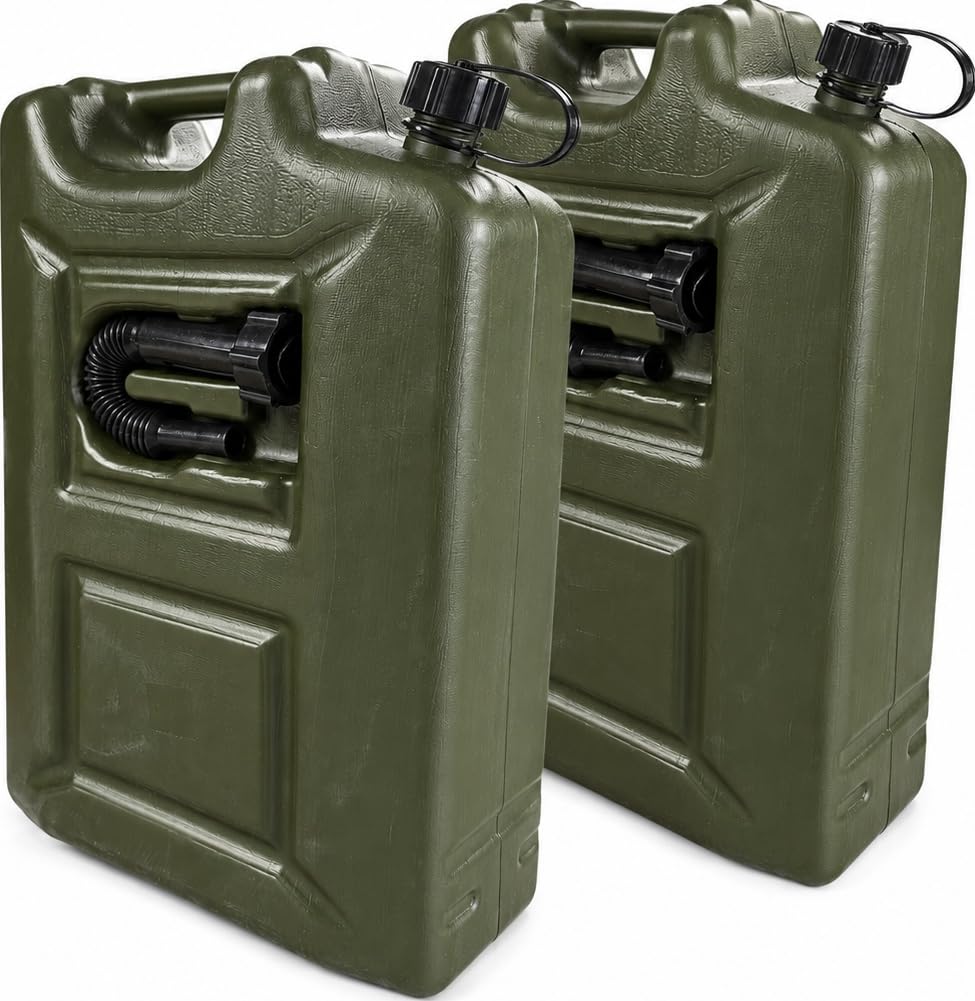 2x Benzinkanister 20L OLIVGRÜN Kunststoff Dieselkanister Reservekanister Kraftstoffkanister 20 Liter Kanister Wasserkanister für Benzin Diesel Wasser AdBlue 20-Liter-Kanister & Ausgießer Petrol Can, A
