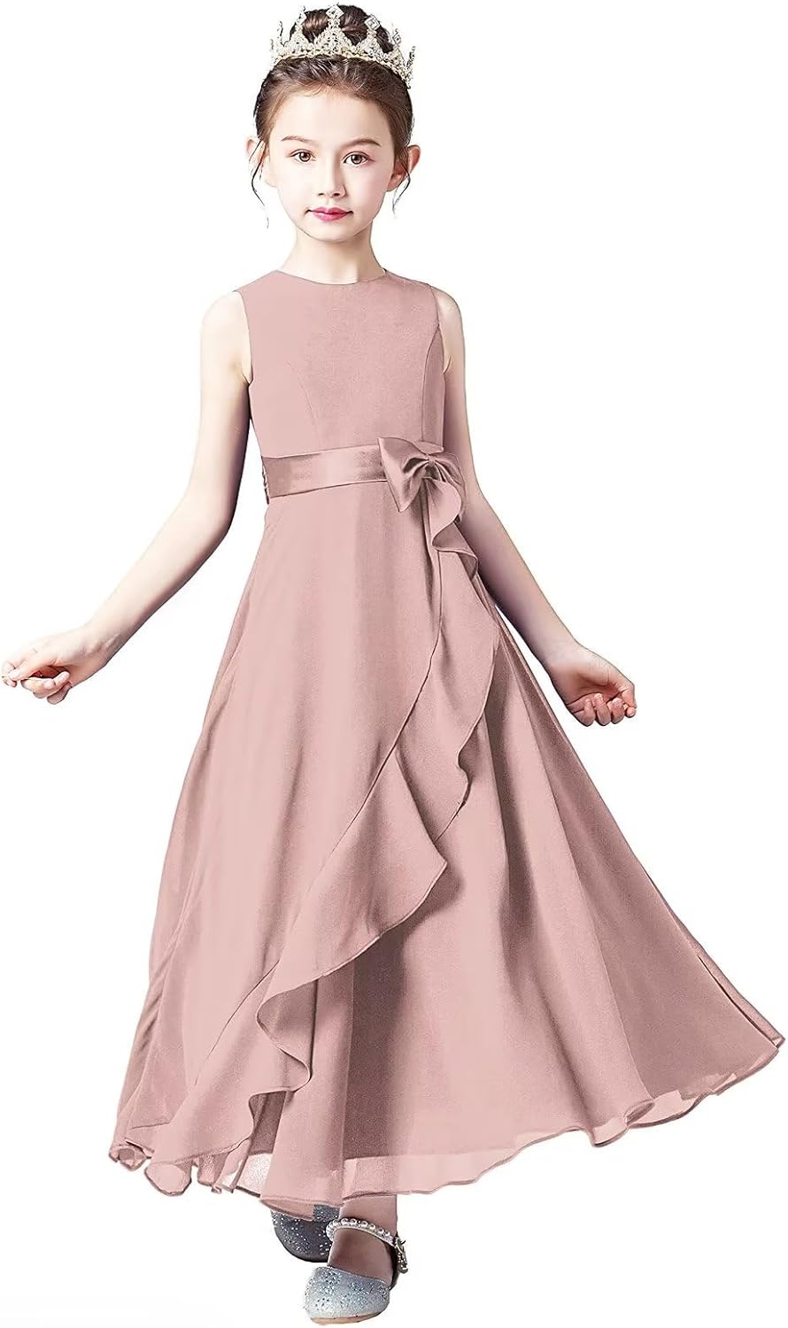 Little Juniors Girl Long Bridesmaid Dress Wedding Flower Girls Formal Pageant Party Dresses Chiffon Sleeveless