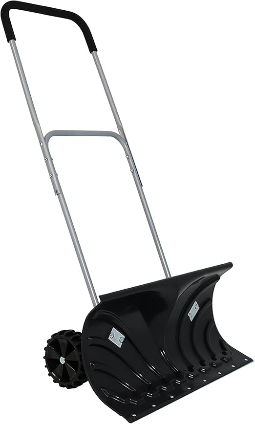 26 Inch Heavy Duty Snow Shovel for Driveway - Snow Pusher Shovel with Wheels and Adjustable Aluminum Handle