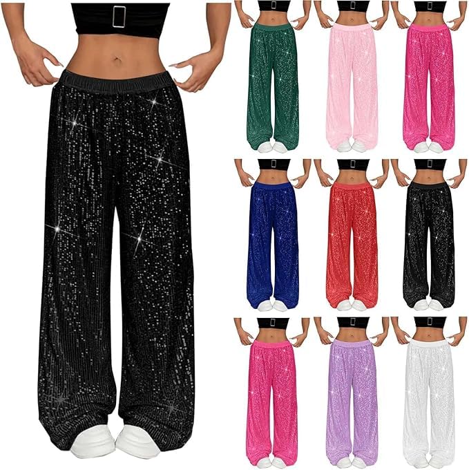 Pantalon Paillette Femme De Soirée Cocktail Strass Disco Métallique Droit Legging Noir Chic Et Elegant Vetement Annee 80 Tenue Style Décontracté Éléphant...