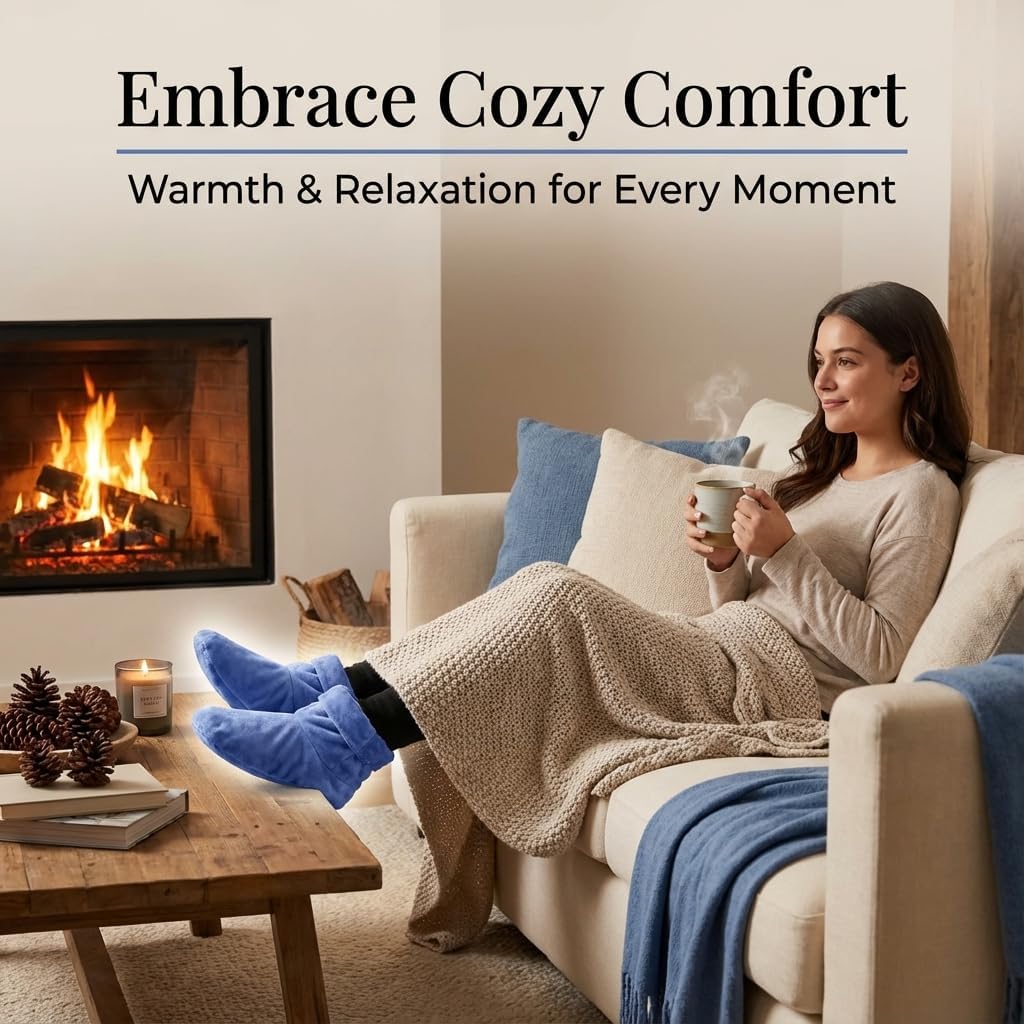 Herbal Concepts Aromatherapy Booties - Microwavable Flaxseed Heated Foot Warmers with Peppermint & Spearmint for Stress Relief, Aches & Cold Feet (Blue)