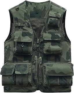 Pulcykp Camo Vest Men Waistcoat Mesh Work Sleeveless Jacket Many Pocket Vest Photography Vest