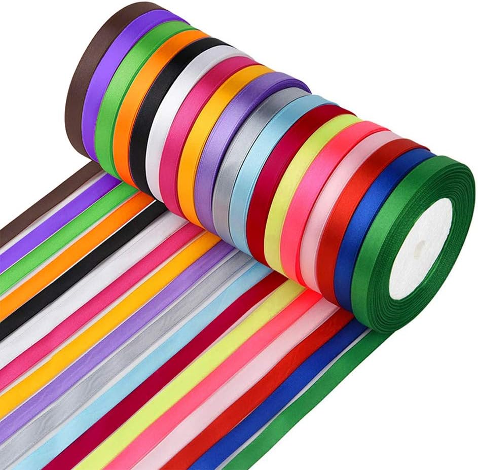 Syhonic 18 Colours Ribbon 450 Yard Satin Ribbon for Crafts Christmas Ribbon for Bows Gifts Birthday Party Weddings Scrapbooking Decor Flower Arranging Valentine's Day