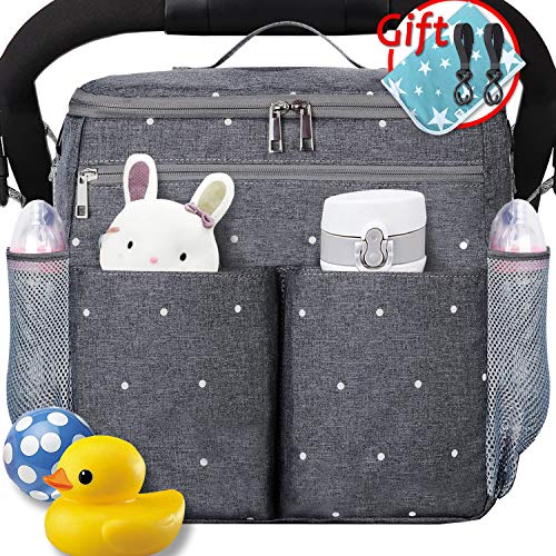 Parents Stroller Organizer Travel Bag with Shoulder Strap Insulated Bottle Holder Lightweight Design