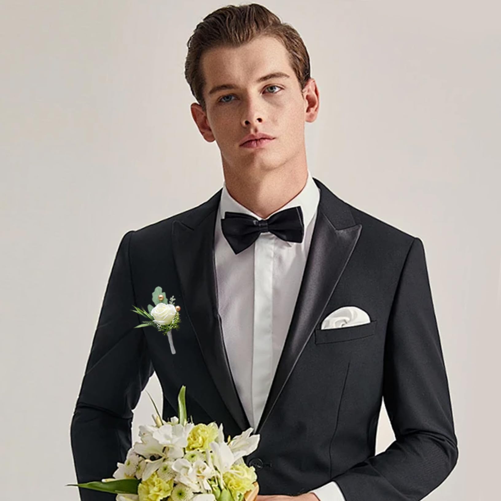 Yeory Boutonniere de Mariage en Rose, 2pcs boutonnière pour Hommes, Fleurs de Mariage marié mariée, boutonnières artificiels 3x5 Pouces pour