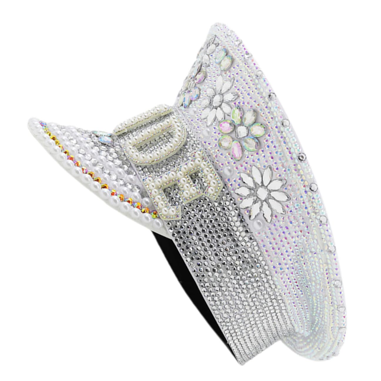 SEWACC Sombrero de Novia Color Claro con Gemas de Imitación, Talla Única Ajustable, Sombrero de Fiesta para Despedida de Soltera y Boda, Accesorio Ligero y Brillante para Fotografía