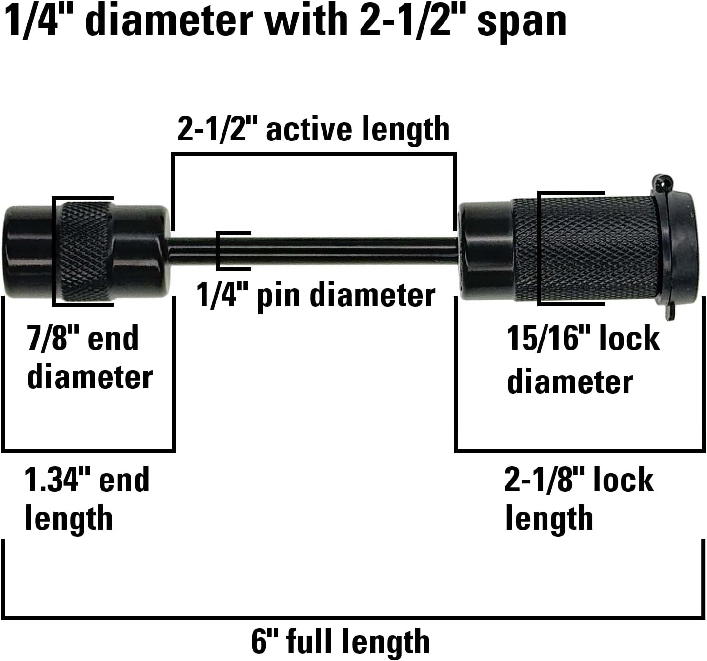 TowWorks 79690 Keyed Alike Black Trailer Tongue Coupler Lock, 1/4 Inch Pin Diameter, Up to 2-1/2 Inch Span, Fits Latch-Type Coupler