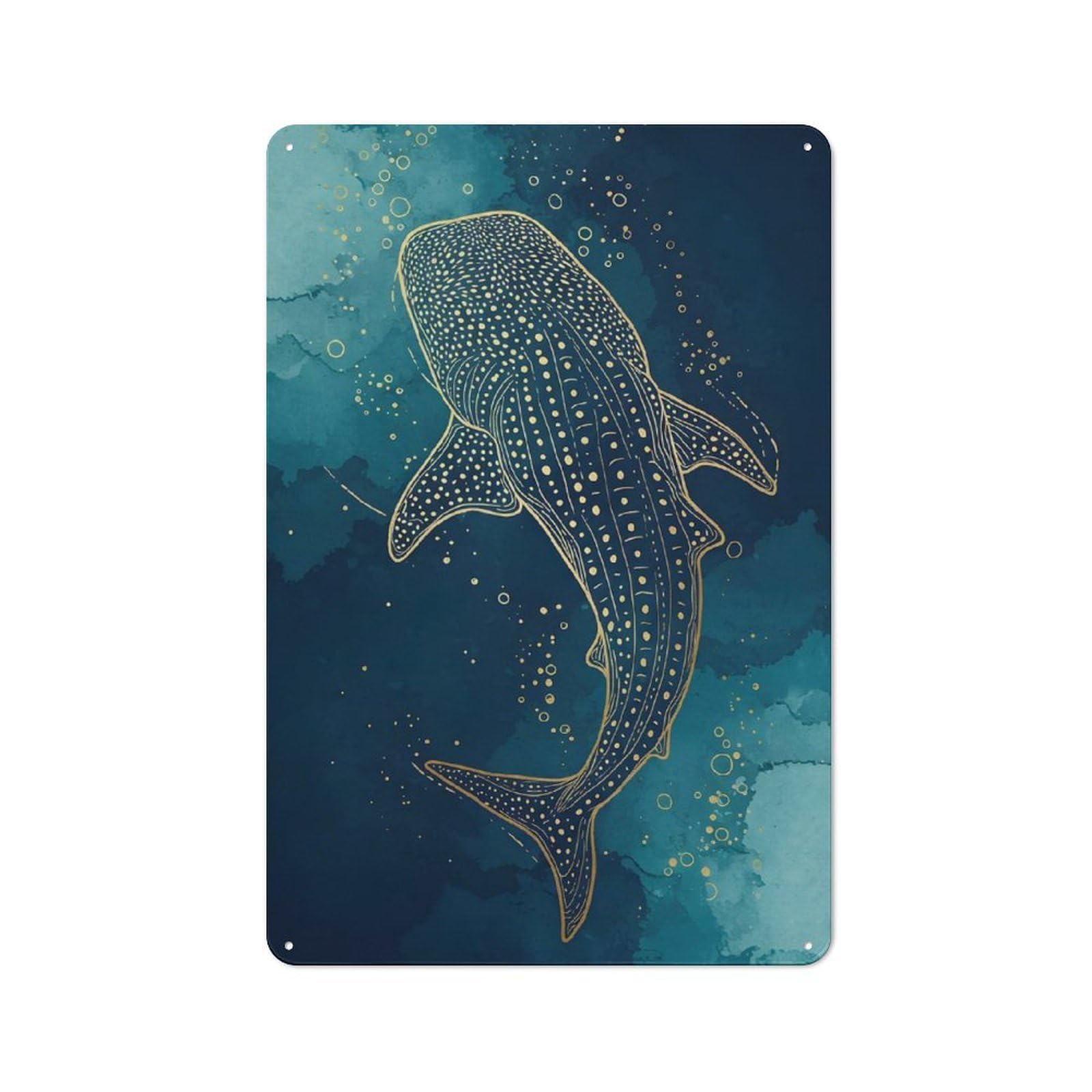 Whale Shark Gold Line Art Industrial-style Tin Sign 30x20cm for Garage Or Workshop, for Garage, Workshop And Man Cave Decoration