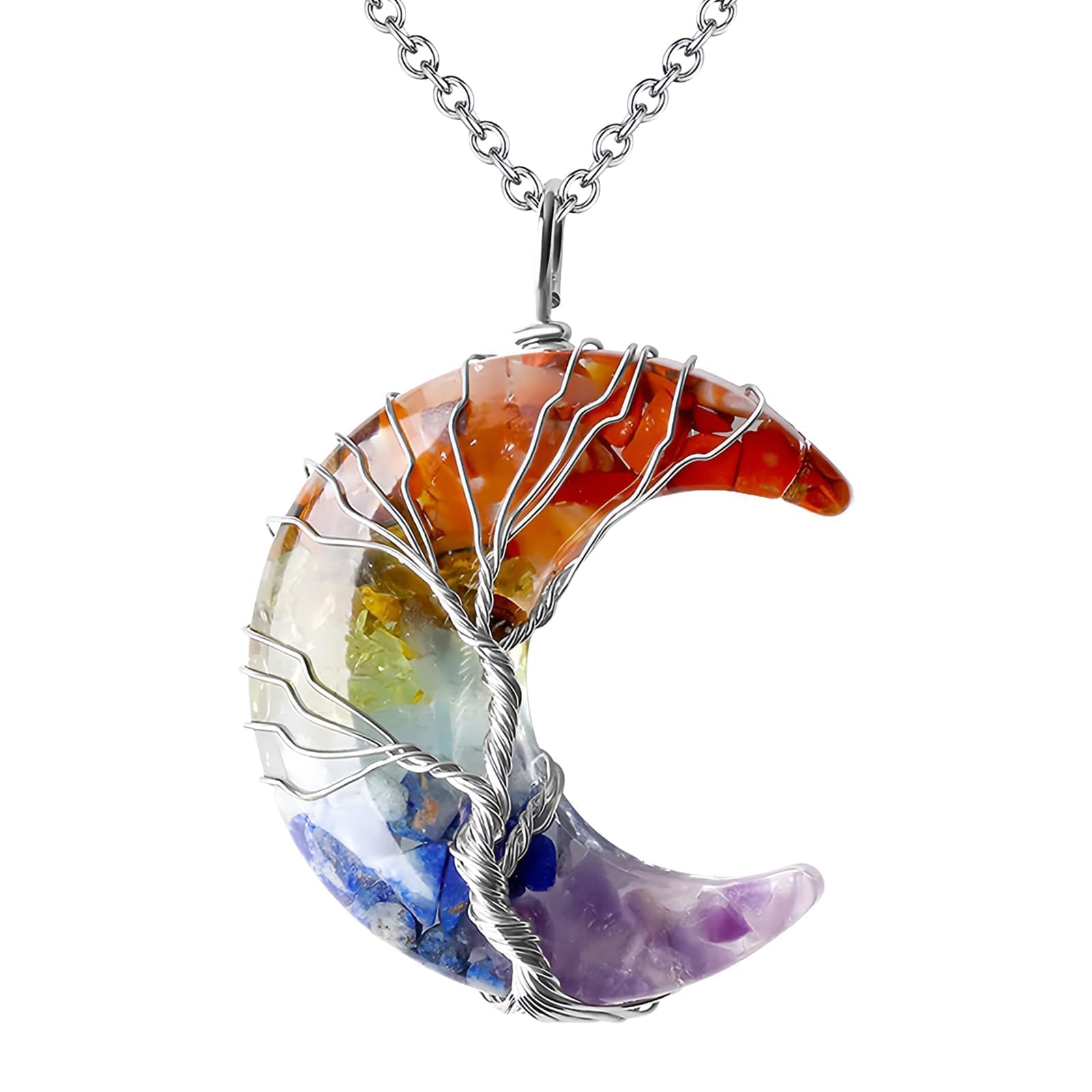 Collana esagonale con cristalli aura, pietre curative e cristalli, pietre chakra, pietra energetica, corda in pelle nera regolabile, per uomo e donna (pietra di luna)