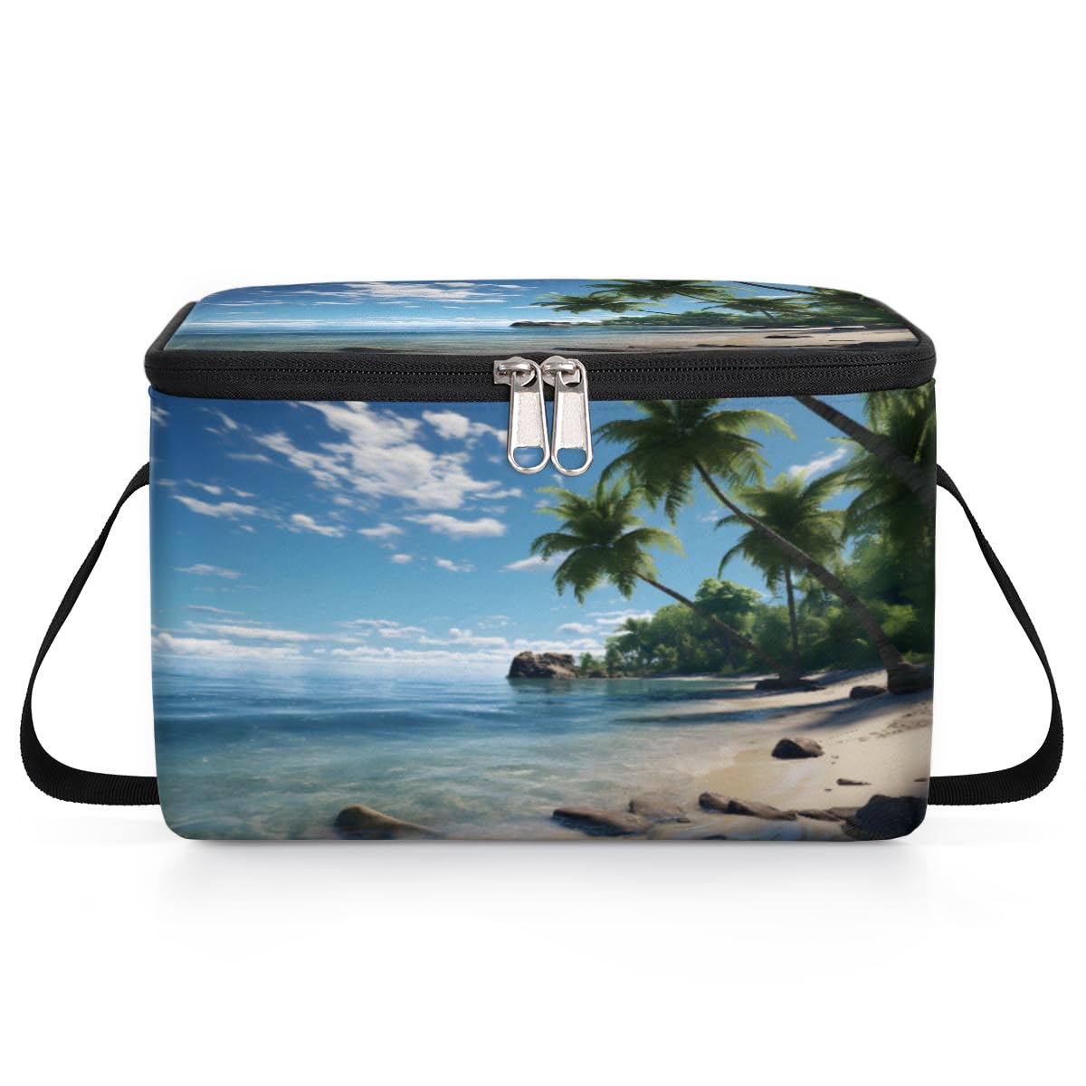Nature Sea Lunch Bags for Women Men 9 Cans, Hot & Cold Food Delivery Bag Insulated Grocery Bag Insulated Lunch Box Tropical Palm Trees Cooler Bag for Office Work Picnic Beach