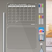 Vista 1 de Magnetic Dry Erase Calendar Board for Fridge Acrylic Monthly and Memo Calendar for Fridge Clear Set of 2 Dry Erase Board Calendar Reusable Planner