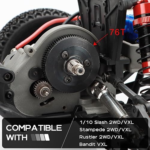 Miniatura 5 de GLOBACT Metal Steel 76T 48P Spur Gear Set Slash Gear con 25T 27T Piñones Engranajes para Slash Stampede Bandit Rustler 2WDVXL 110 RC Camión