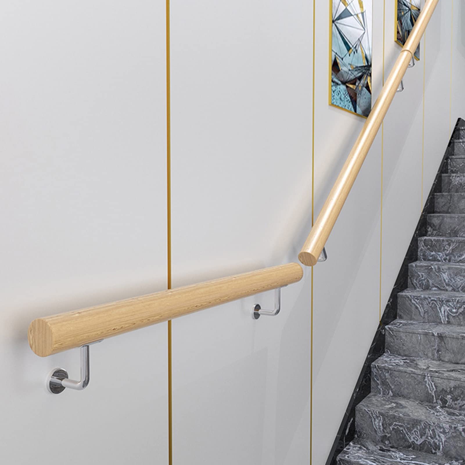 Rampe d'escalier en bois naturel pour éviter les chutes, main courante murale de 1m