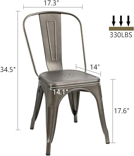 Miniatura 3 de Flamaker Sillas de comedor de metal, sillas auxiliares apilables para cocina y restaurante, juego de 4 (metal plomizo)