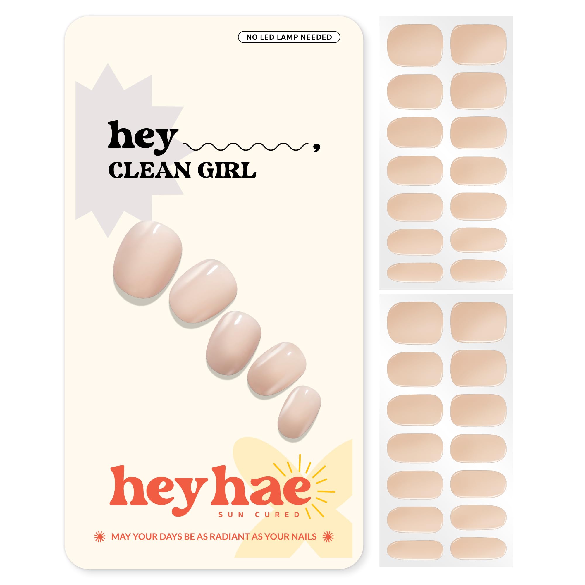 Heyhae Semi Cured Gel Nail Strips | Spring Nails No LED Lamp Needed Easy Apply & Remove | Includes 28 Strips, 1 Prep Pad, 1 Nail File & 1 Wooden Stick