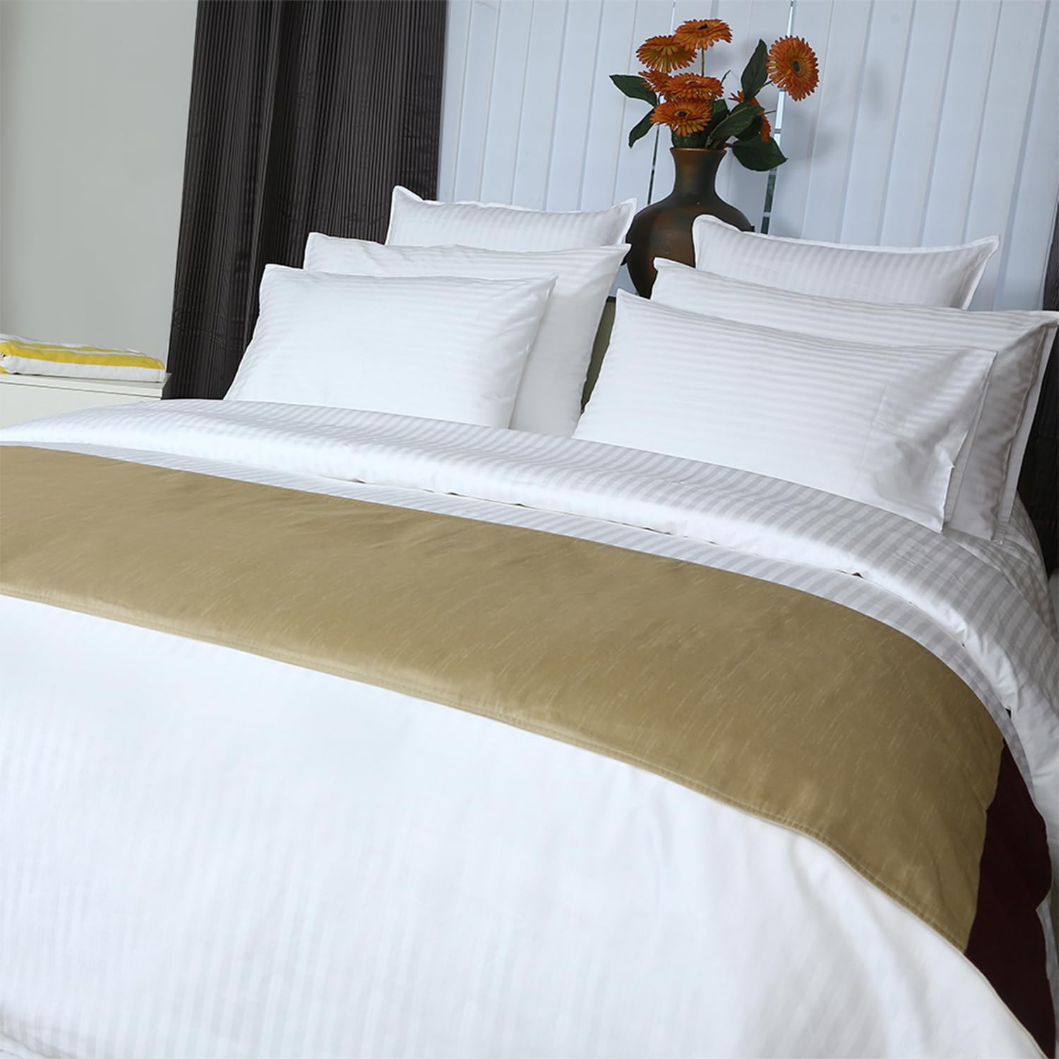 BBD - White Duvet Covers, 300 TC 100% Cotton 10 mm Sateen Stripe, Single Size-image-26
