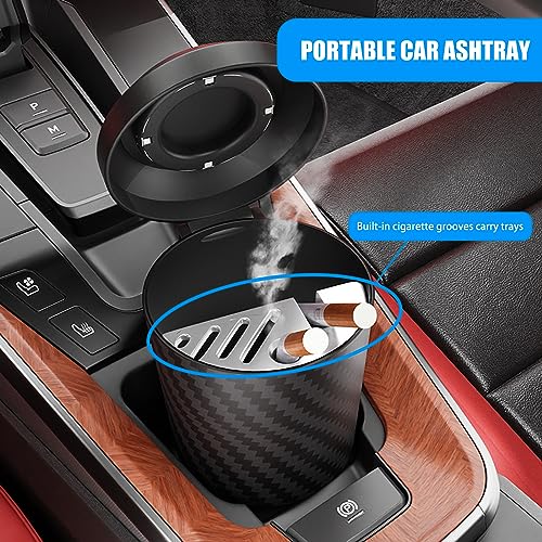 Image of 1 PC Car Ashtray, Carbon Fiber with Lid Multifunctional Mini Car Trash Box, Detachable Portable Smokeless Car Ashtray, Universal Garbage Can for Most Cars (Black)