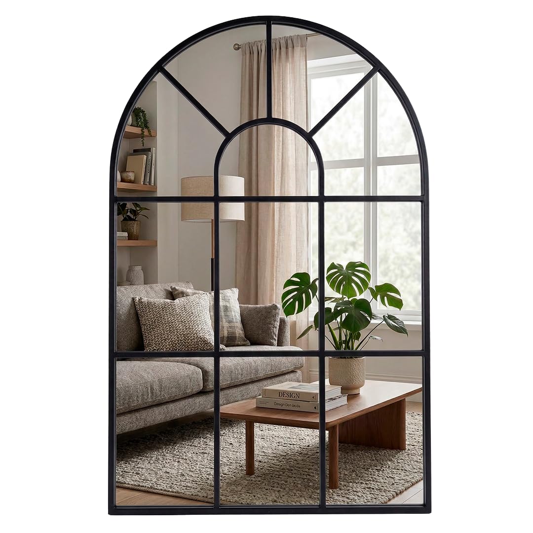 Espejo Ventana de Metal Marctani - Espejo Pared Grande Decorativo Industrial 90x60cm Negro