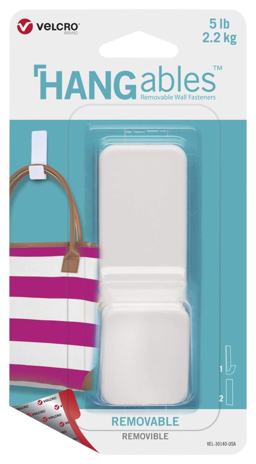 VELCRO BrandHangables Removable Wall Hooks | Easy-To-Remove Wall Fasteners | Damage-Free, Non-Permanent Hooks | Large, Holds 5 Lbs, White, 1-Pack