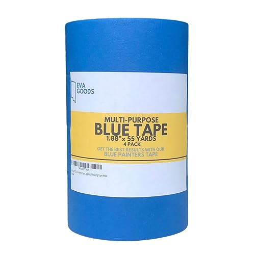 Cinta de pintor de 4 piezas, cinta adhesiva azul de 1.88 pulgadas x 55 yardas, cinta azul de pintores de 2 pulgadas de ancho, cinta azul ancha para