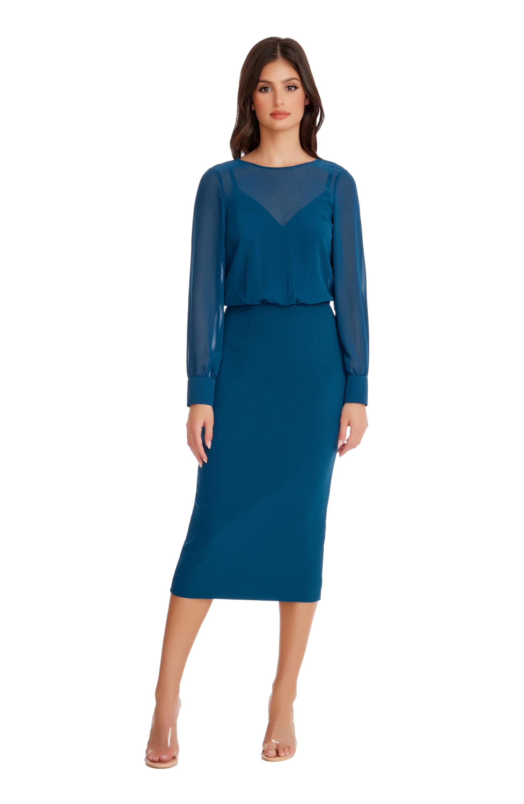 Dress the Population 여성용 Pilar Bodycon 미디 드레스