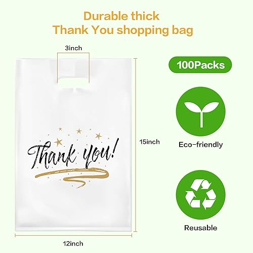 Miniatura 2 de Zwish Paquete de 100 bolsas de agradecimiento blancas troqueladas de 12 x 15 pulgadas, bolsa de regalo reutilizable de 2.75 mil de grosor para