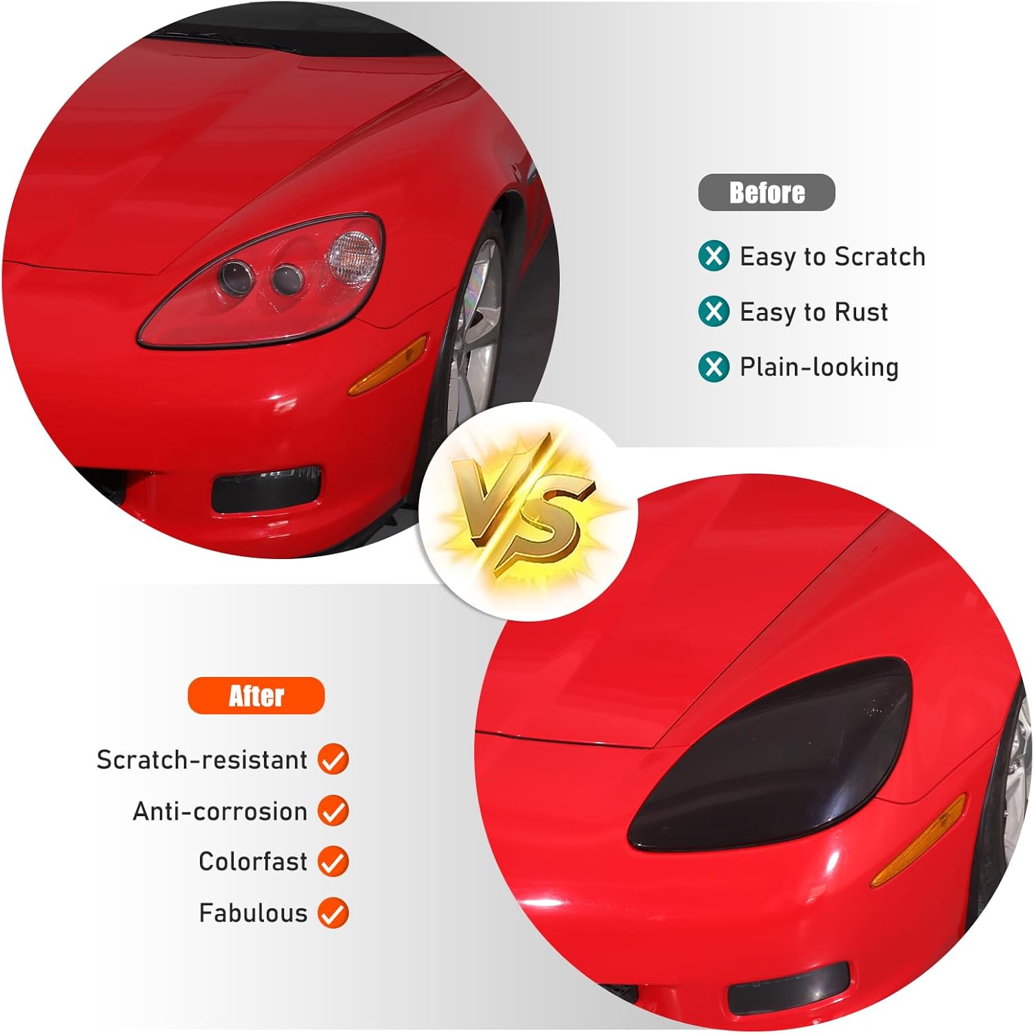Front Headlight Trim Cover Compatible with Chevrolet Corvette C6 2005-2013 Smoked Front Light Lamp Cover Left and Right Headlight Lens Trim Frame Protect Decorative Accessories