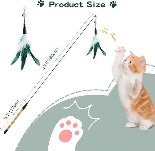 Miniatura 7 de Pawaboo Juguete de plumas para gatos, varita de plumas interactiva, atrapa gatos con plumas voladoras con varita extra larga de 34.5 pulgadas