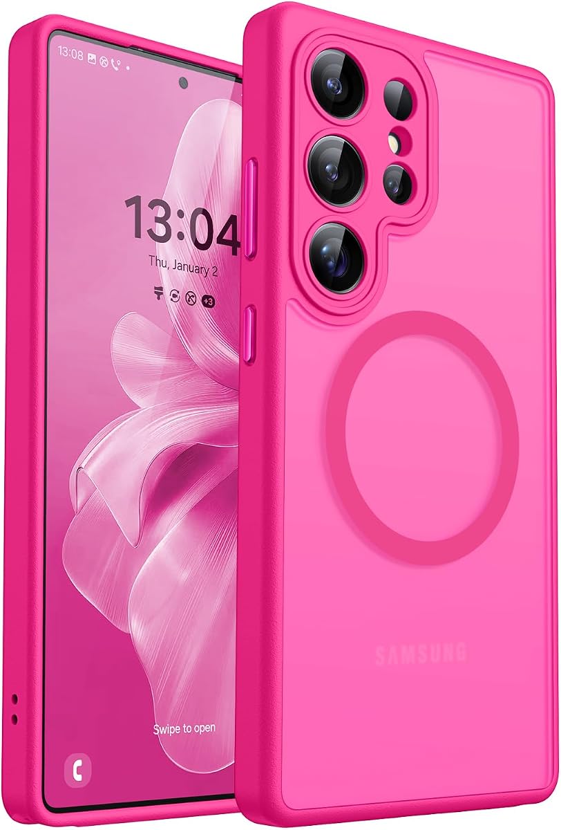 CANSHN Magnetic Shockproof for Samsung Galaxy S25 Ultra Case Hot Pink