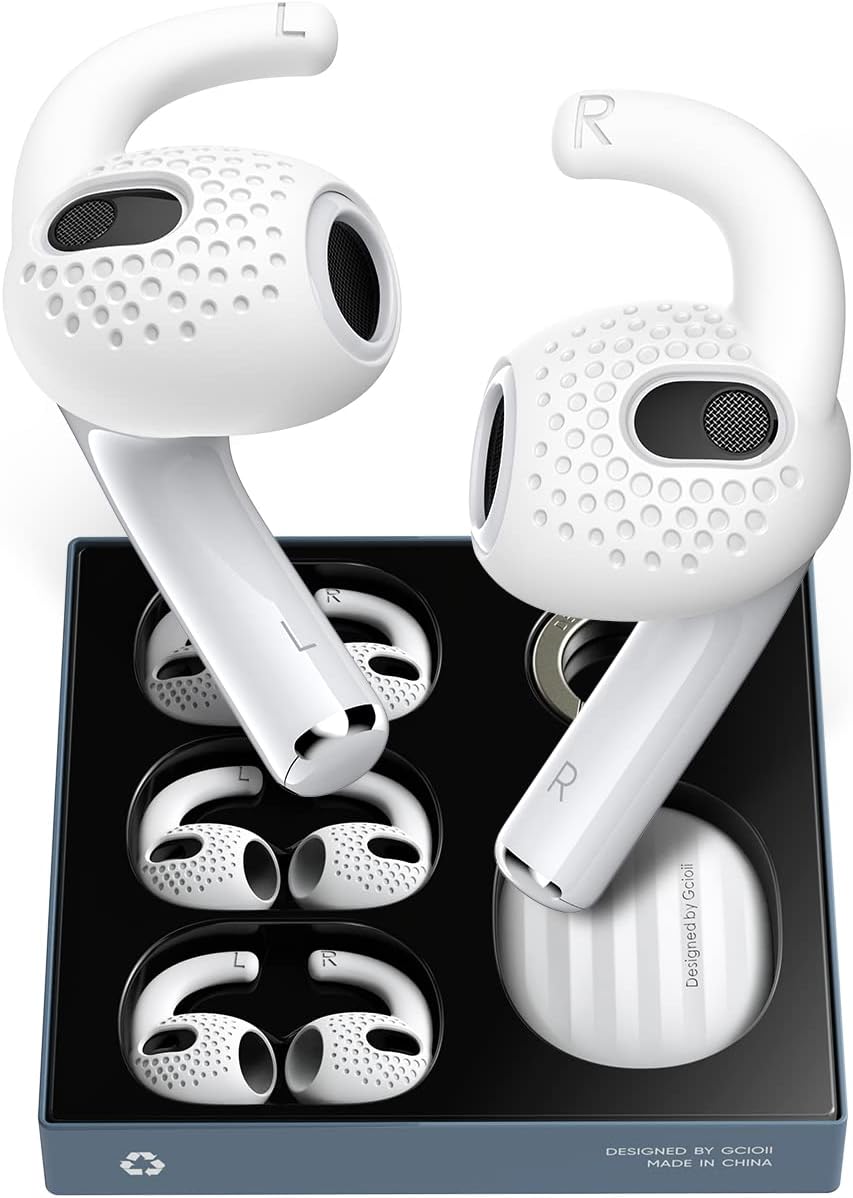 Gcioii 3 Pairs Ear Hooks Covers for AirPods 3 (2021) [Added Storage Pouch] Sport Anti Slip Ear Tips Wings, Grip Tips Accessories Compatible with Apple AirPods 3rd Generation (White)