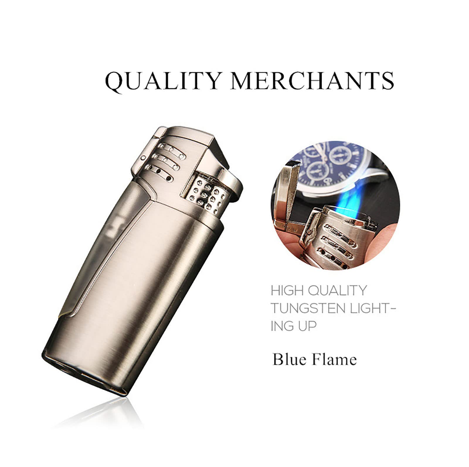 Encendedor Multifunción Jet Torch Encendedor de Butano 3 Llama Azul Material Metálico con Cortapuros Ventana Visible Sin Combustible,Black