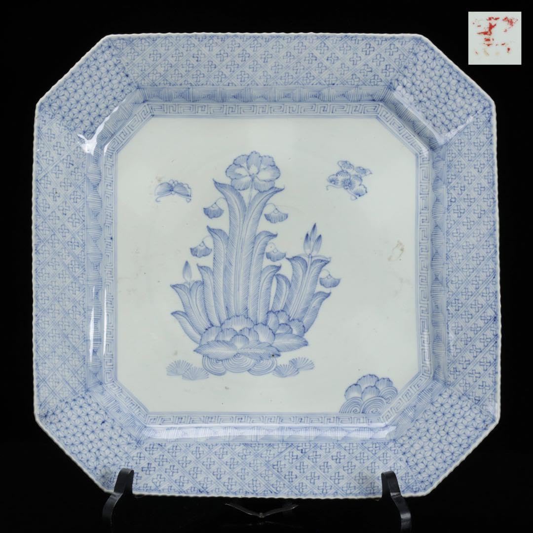 古伊万里 染付 花蝶図八角輪花大皿 特大38.7㎝ 飾皿 時代物 古美術 骨董品 Amazon.co.jp: 古伊万里 染付 花蝶図八角輪花大皿 特大38.7㎝ 飾皿