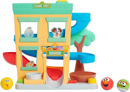 Sesame Street 'Round The Neighborhood - Juego de 4 piezas de bola y figuras, sonidos y frases, juguetes para niños para edades de 12 meses por Just