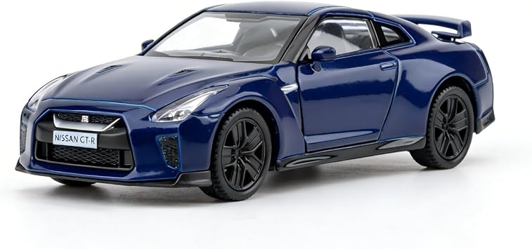136 Scale Nissan GTR R35 Diecast Model Car, Blue Pull Back Toy Vehicle, for Kids, Boys, Girls and Adults