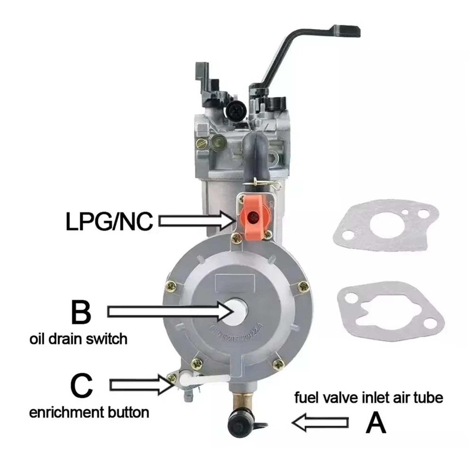 Carburador de Repuesto Para Generador De Gasolina LPG168 Kit De Carburador De Combustible Dual 168F 170F 6.5HP 2-3KW 220/110V Para Generadores 100153 100165 100296