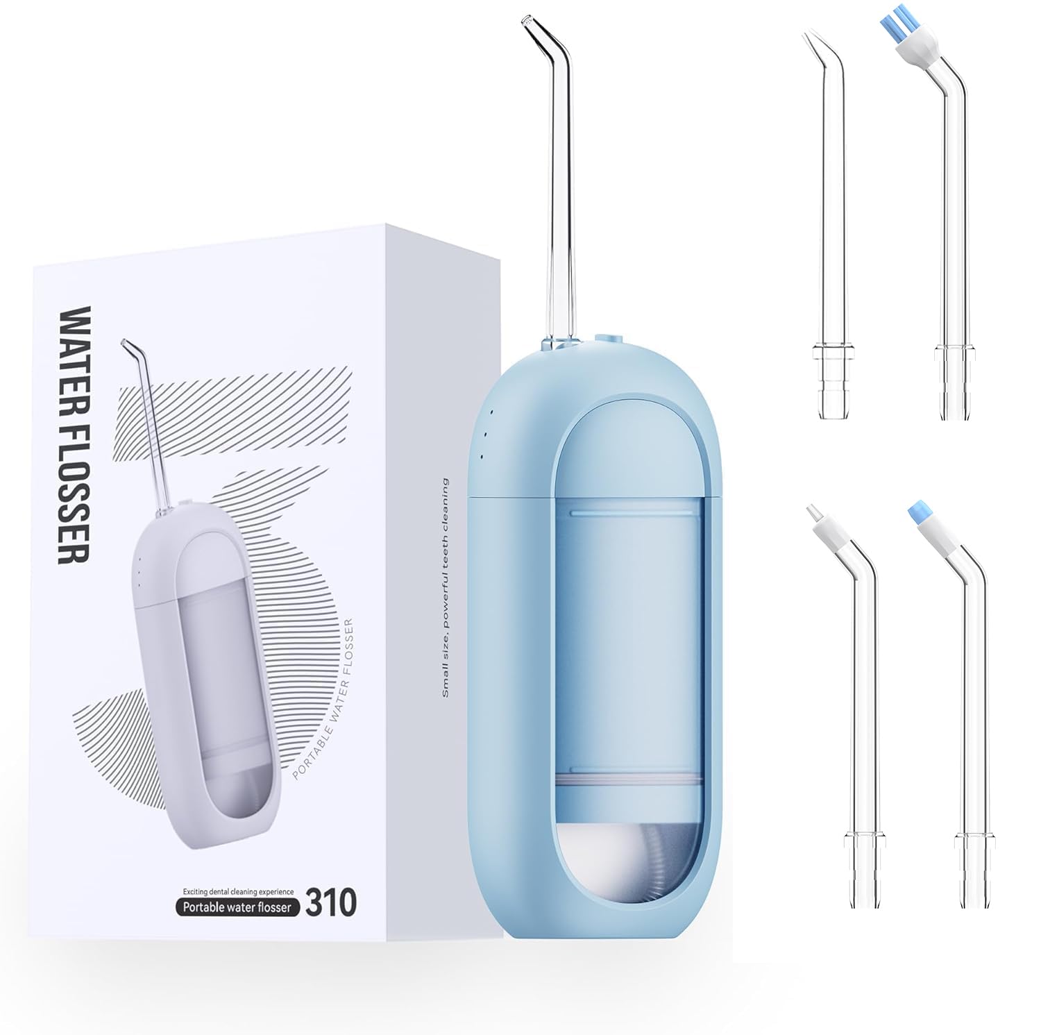 Idropulsore – Impermeabile portatile per denti, idropulsore dentale portatile senza fili, 3 modalità, 6 ugelli per filo interdentale, compatto e leggero per i viaggi